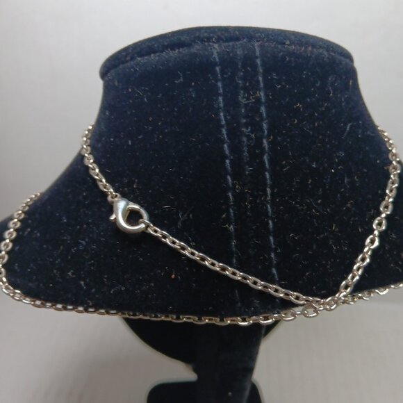 Vtg Sterling?? Untested Natural Hematite Oval Pendant on Rope Chain And Earrings - Picture 5 of 7